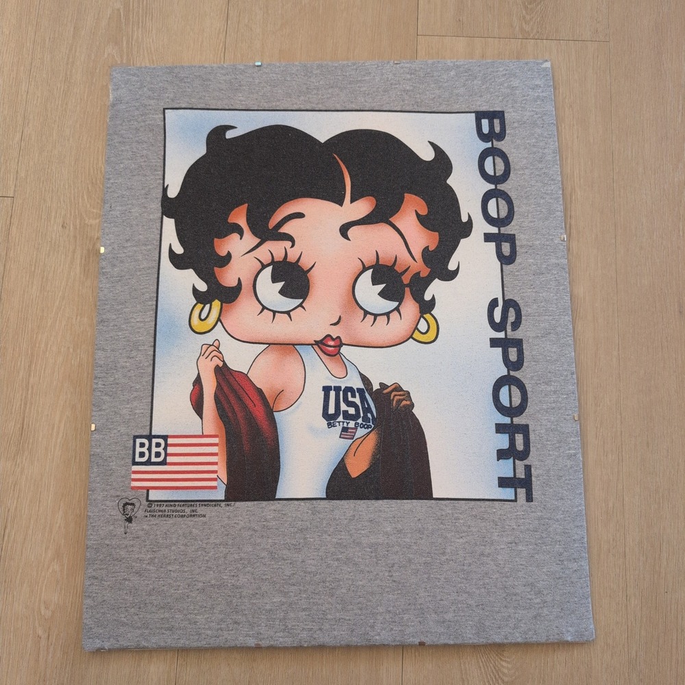 Vintage 1997 Betty Boop Boop-Sport USA Wall Art Heather Gray Jersey 16x20
